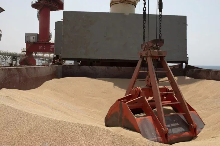 Wheat grain is seen on the MV Brave Commander