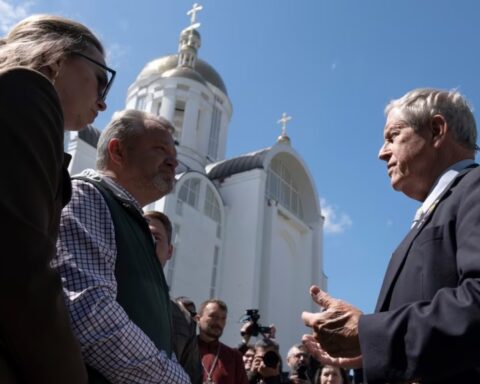 U.S. Helsinki Commission Chairmen Joe Wilson (right) during 2023 visit to Bucha, Ukraine.