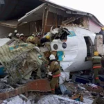 A drone view shows the crash site near the city of Aqtau in Kazakhstan